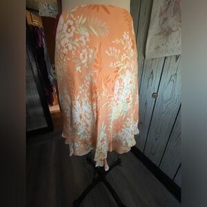 Silk peach floral layered skirt in size 6